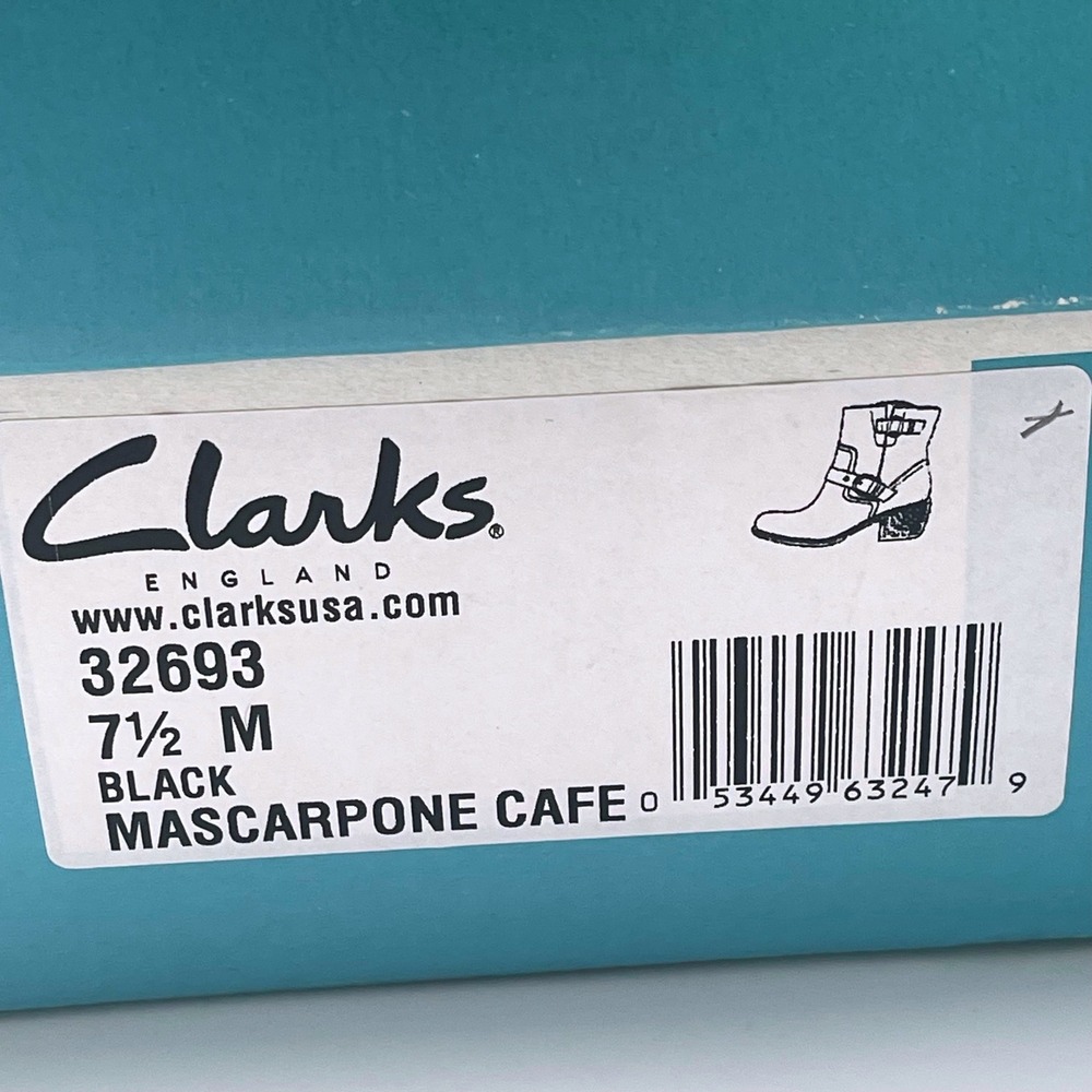 Clarks Mascarpone Cafe Black Leather Moto Ankle Boots 32693 Women 7.5 M - Picture 2 of 10